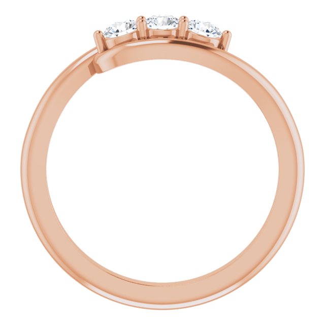 14K Gold Round Natural Diamond Three-Stone Bypass Ring II - Rose Gold - view 2