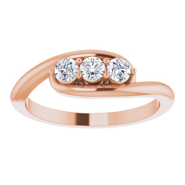 14K Gold Round Natural Diamond Three-Stone Bypass Ring II - Rose Gold - view 3