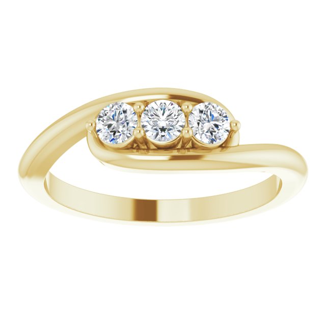 14K Gold Round Natural Diamond Three-Stone Bypass Ring II - Yellow Gold - view 3