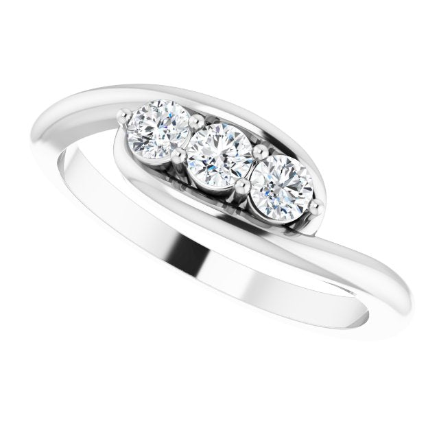 Platinum Round Natural Diamond Three-Stone Bypass Ring II - view 5