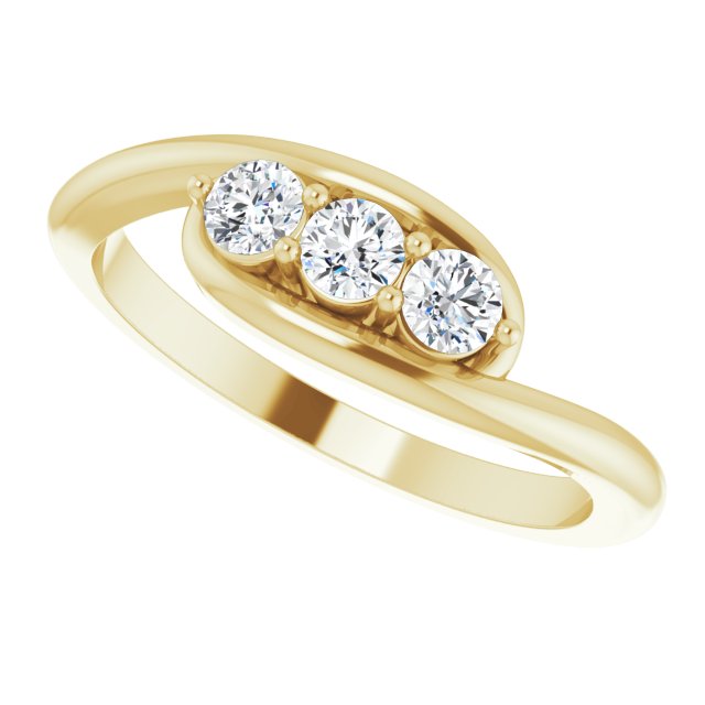14K Gold Round Natural Diamond Three-Stone Bypass Ring II - Yellow Gold - view 5