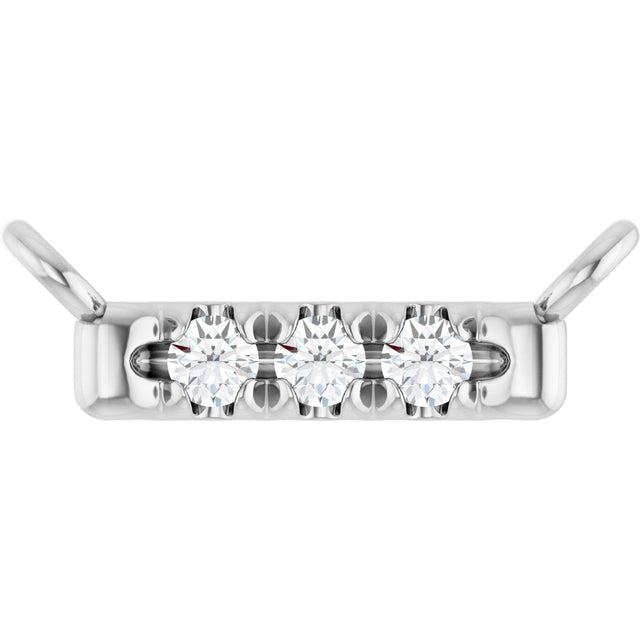 14K Gold Round Natural Diamond French-Set Bar Necklace – 1.3-1.5mm Stones - White Gold