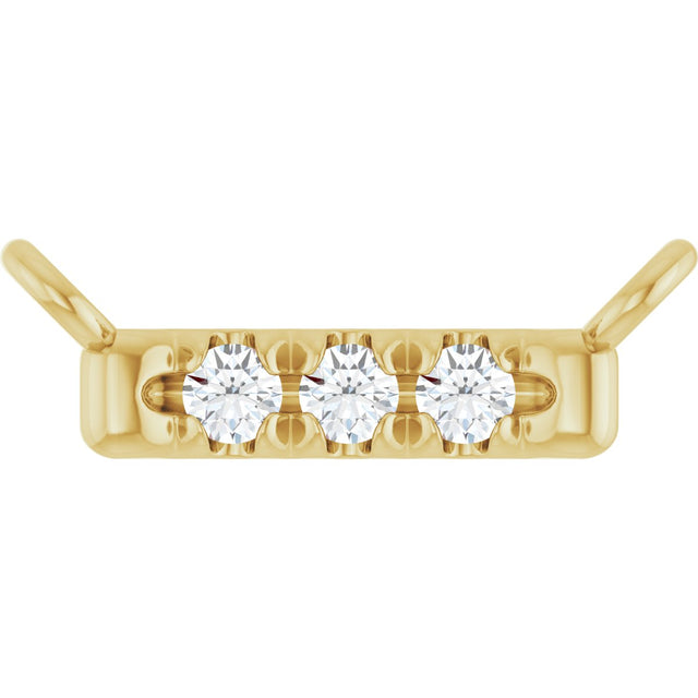 14K Gold Round Natural Diamond French-Set Bar Necklace – 1.3-1.5mm Stones - Yellow Gold