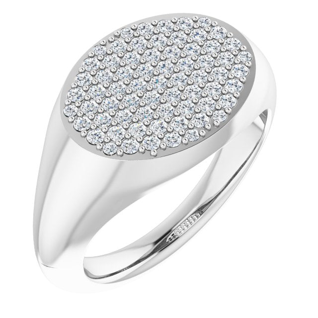 Platinum Round Natural Diamond Pave'-Style Cluster Signet Ring
