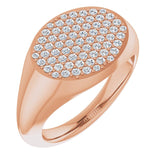 14K Gold Round Natural Diamond Pave'-Style Cluster Signet Ring - Rose Gold