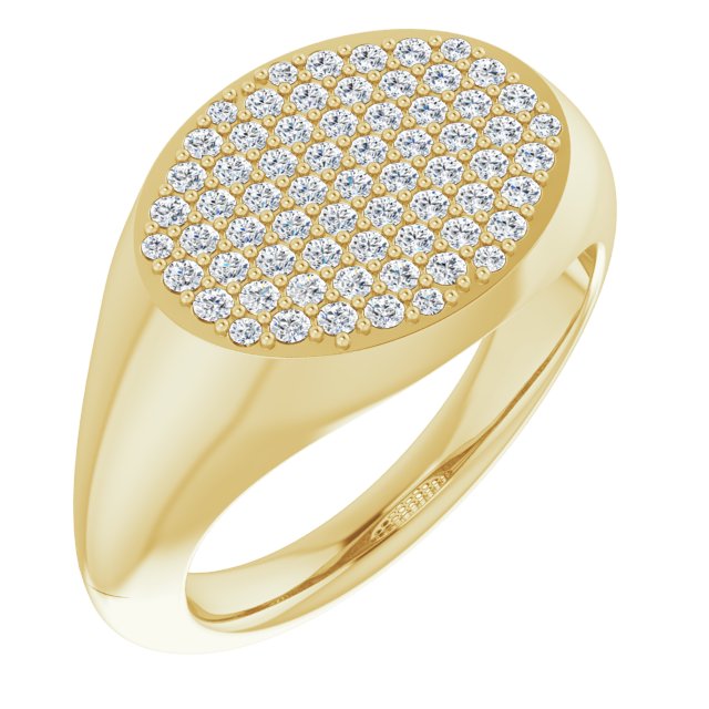 14K Gold Round Natural Diamond Pave'-Style Cluster Signet Ring - Yellow Gold