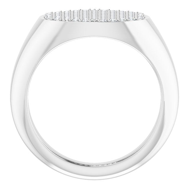 14K Gold Round Natural Diamond Pave'-Style Cluster Signet Ring - White Gold - view 2