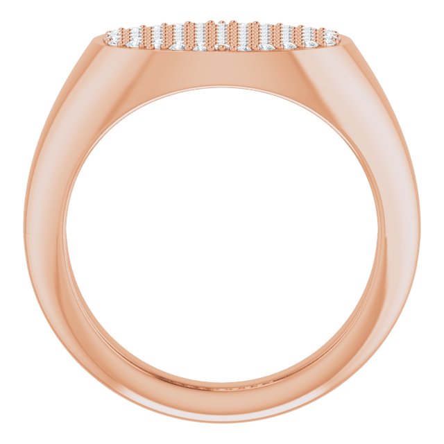 14K Gold Round Natural Diamond Pave'-Style Cluster Signet Ring - Rose Gold - view 2
