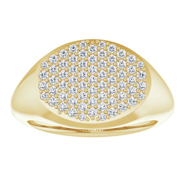 14K Gold Round Natural Diamond Pave'-Style Cluster Signet Ring - Yellow Gold - view 3