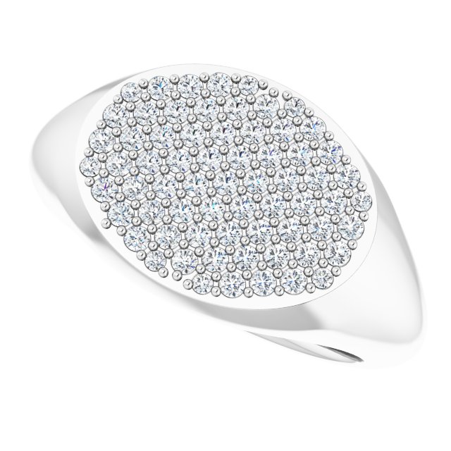 Platinum Round Natural Diamond Pave'-Style Cluster Signet Ring - view 5