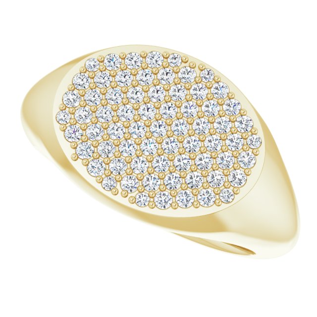 14K Gold Round Natural Diamond Pave'-Style Cluster Signet Ring - Yellow Gold - view 5