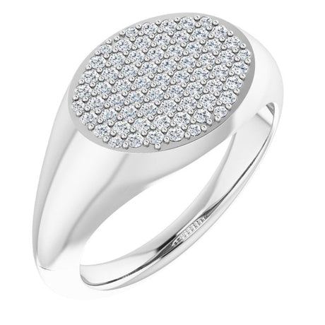 Platinum Round Natural Diamond Pave'-Style Cluster Signet Ring