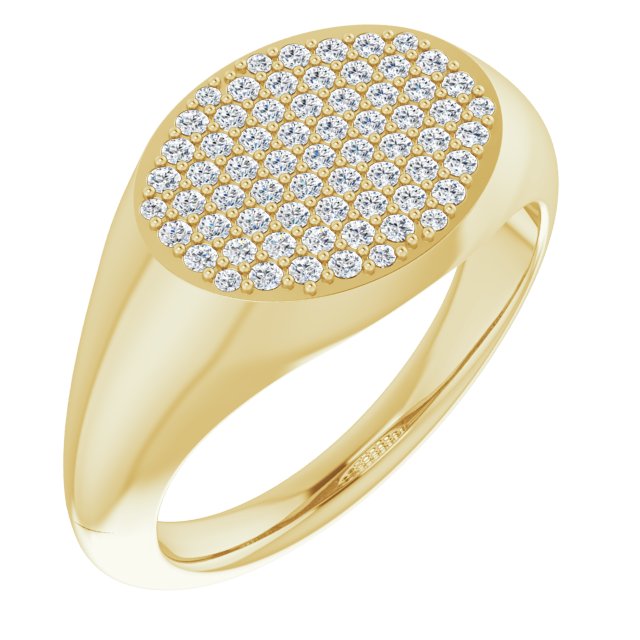 14K Gold Round Natural Diamond Pave'-Style Cluster Signet Ring - Yellow Gold