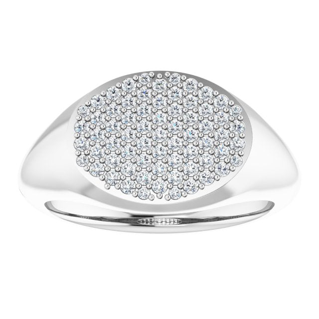 Platinum Round Natural Diamond Pave'-Style Cluster Signet Ring - view 3