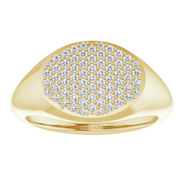 14K Gold Round Natural Diamond Pave'-Style Cluster Signet Ring - Yellow Gold - view 3