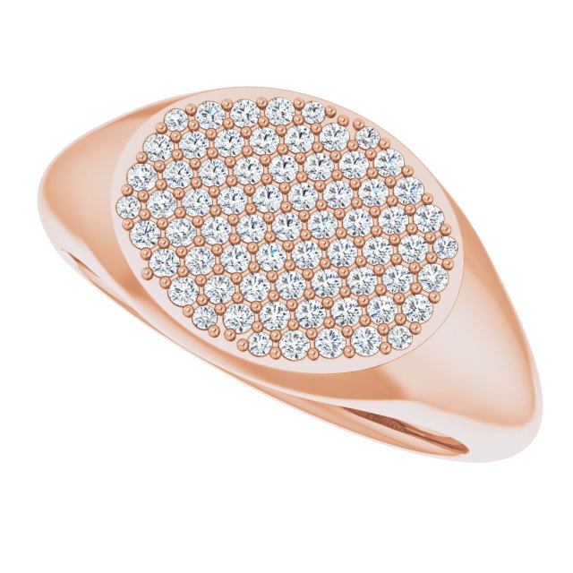14K Gold Round Natural Diamond Pave'-Style Cluster Signet Ring - Rose Gold - view 5