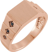 14K Gold Round Natural Black Diamond Geometric Signet Ring - Rose Gold