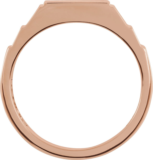 14K Gold Round Natural Black Diamond Geometric Signet Ring - Rose Gold - view 2