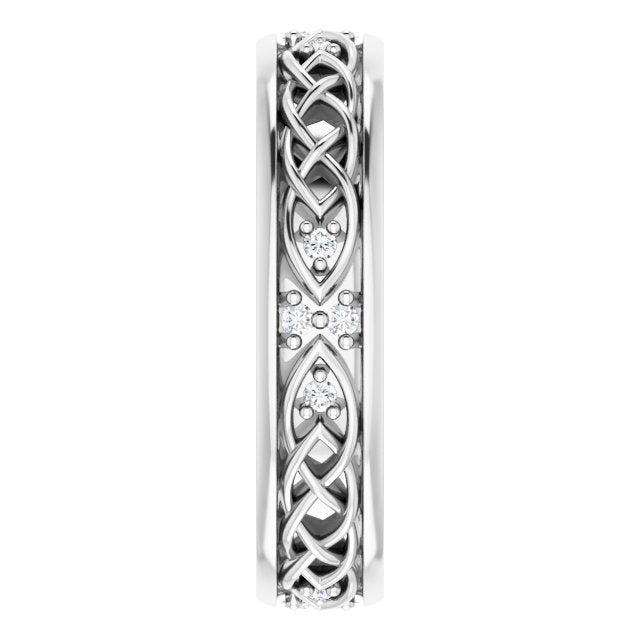 14K Gold Round Natural Diamond Celtic-Inspired Eternity Band - White Gold - view 4