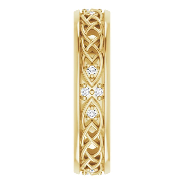 14K Gold Round Natural Diamond Celtic-Inspired Eternity Band - Yellow Gold - view 4