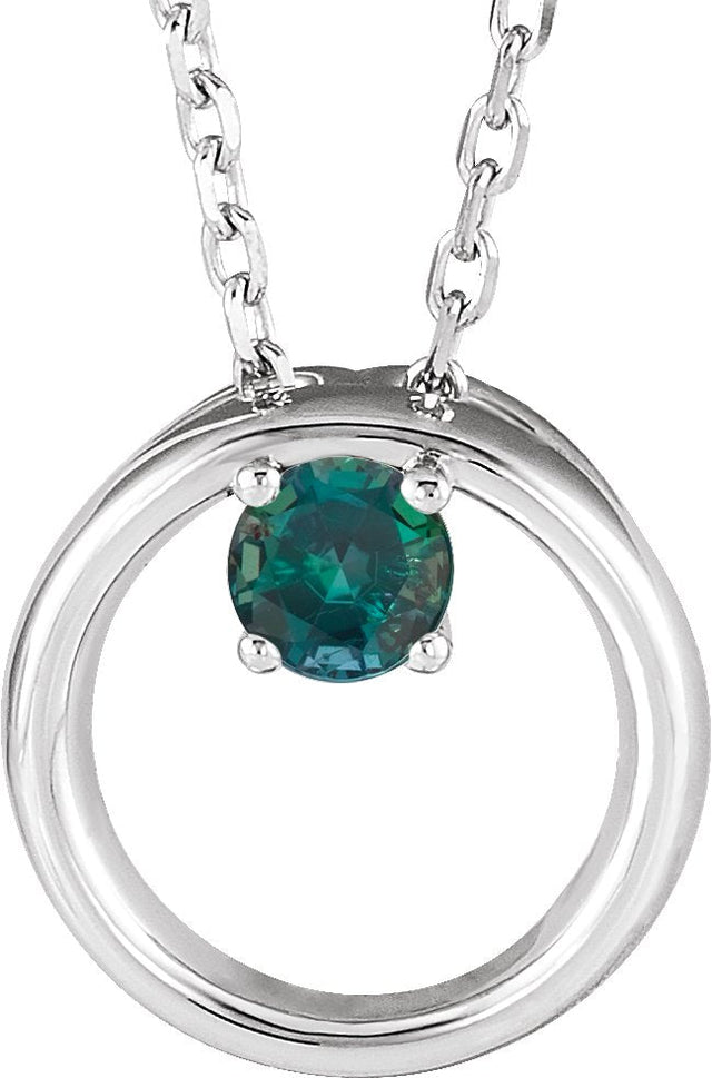 Platinum Round Lab-Grown Alexandrite Circle Necklace