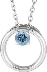 Platinum Round Natural Aquamarine Circle Necklace
