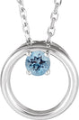 14K Gold Round Natural Aquamarine Circle Necklace - White Gold