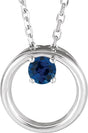 14K Gold Round Lab-Grown Blue Sapphire Circle Necklace - White Gold