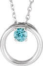 Platinum Round Natural Blue Zircon Circle Necklace