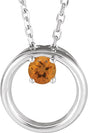 14K Gold Round Natural Citrine Circle Necklace - White Gold