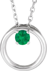 14K Gold Round Lab-Grown Emerald Circle Necklace - White Gold