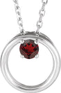 14K Gold Round Natural Mozambique Garnet Circle Necklace - White Gold