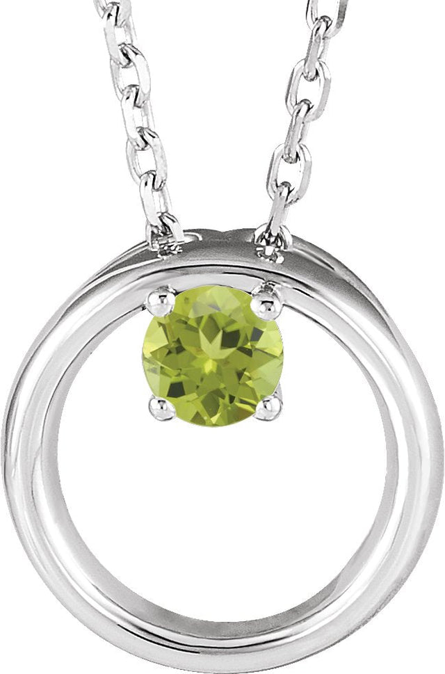 Platinum Round Natural Peridot Circle Necklace