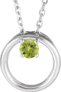 14K Gold Round Natural Peridot Circle Necklace - White Gold