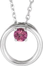 Platinum Round Natural Pink Tourmaline Circle Necklace
