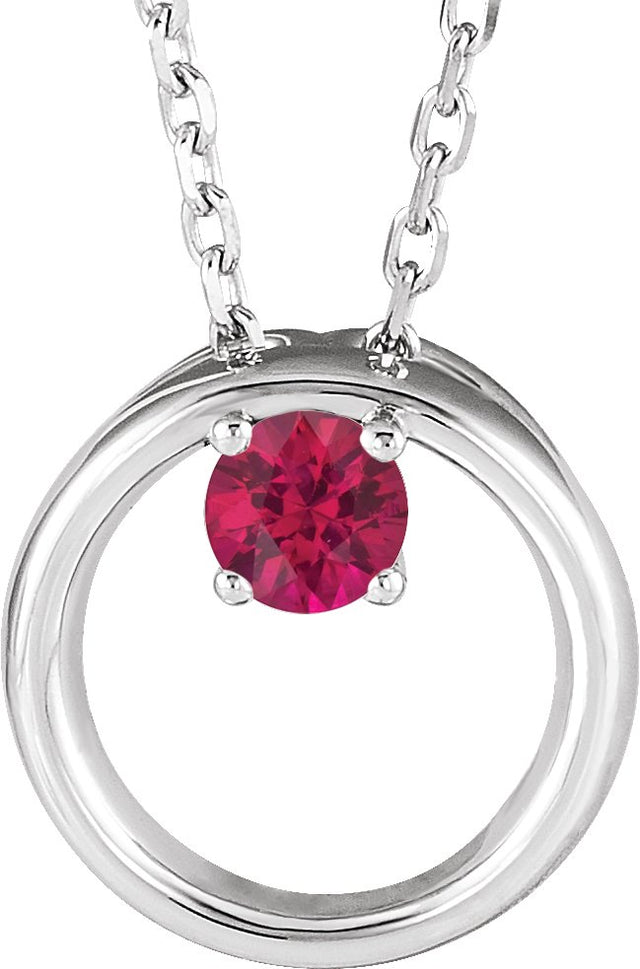 Platinum Round Natural Ruby Circle Necklace