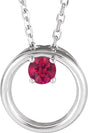 14K Gold Round Natural Ruby Circle Necklace - White Gold