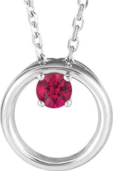 14K Gold Round Lab-Grown Ruby Circle Necklace - White Gold