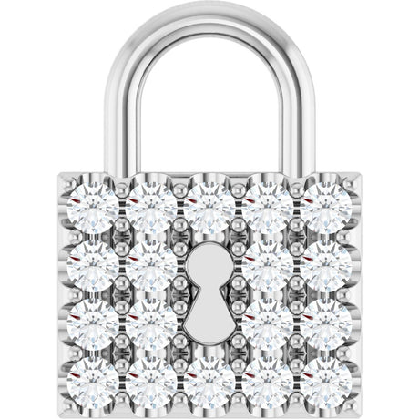 14K Gold Round Natural Diamond Lock Necklace or Pendant - White Gold