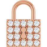 14K Gold Round Natural Diamond Lock Necklace or Pendant - Rose Gold