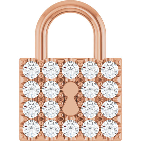 14K Gold Round Natural Diamond Lock Necklace or Pendant - Rose Gold