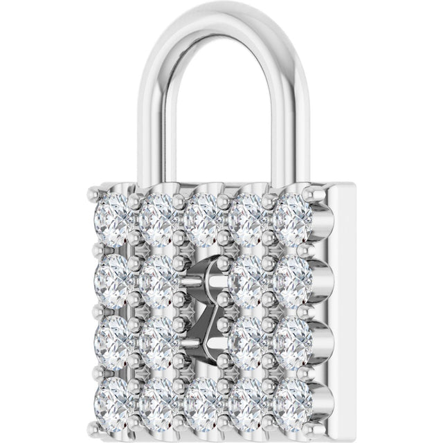 14K Gold Round Natural Diamond Lock Necklace or Pendant - White Gold - view 2