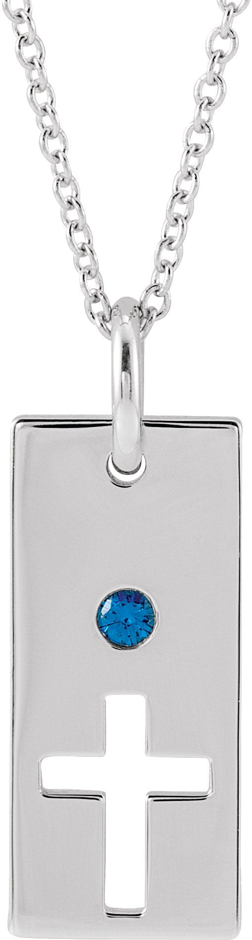 14K Gold Round Natural Blue Sapphire Accented Cross Bar Necklace or Pendant - White Gold
