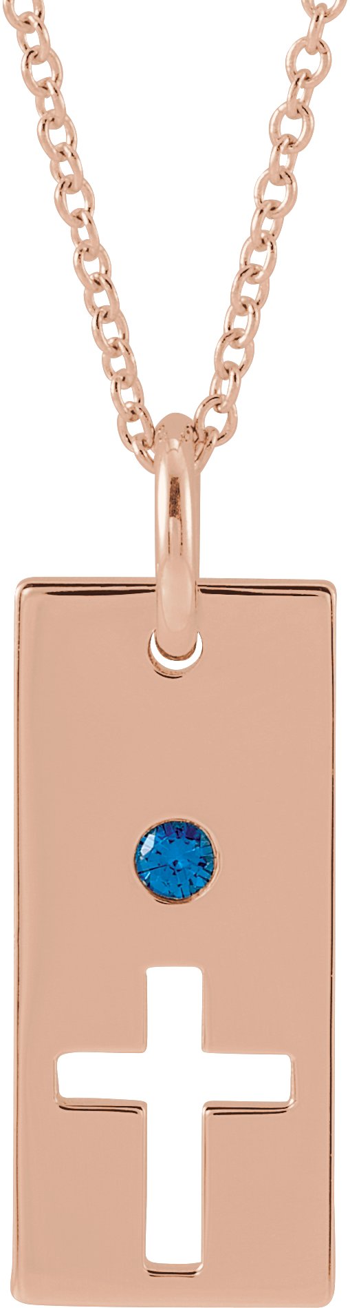 14K Gold Round Natural Blue Sapphire Accented Cross Bar Necklace or Pendant - Rose Gold