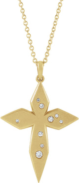 14K Gold Round Natural Diamond Accented Cross Necklace or Pendant II - Yellow Gold
