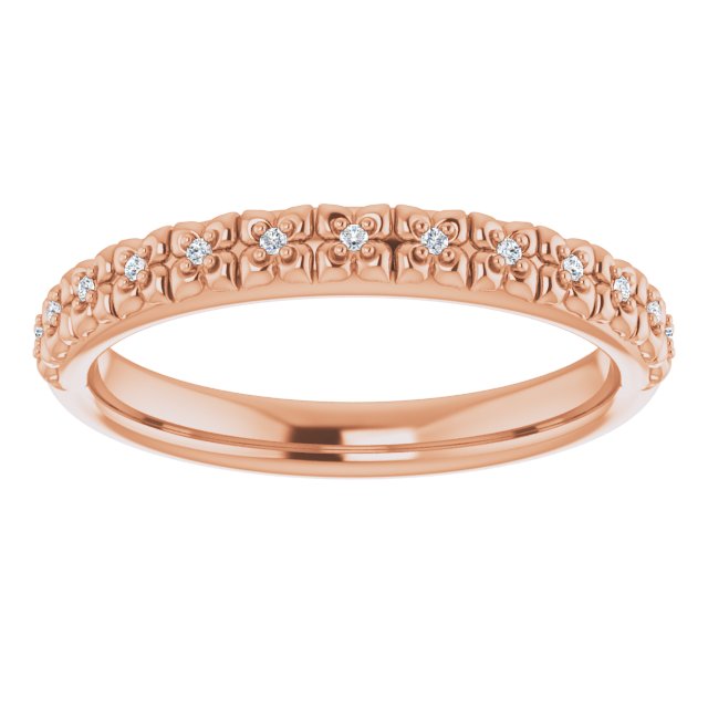 14K Gold Round Natural Diamond Accented Stackable Ring – 0.9mm Stones - Rose Gold - view 3