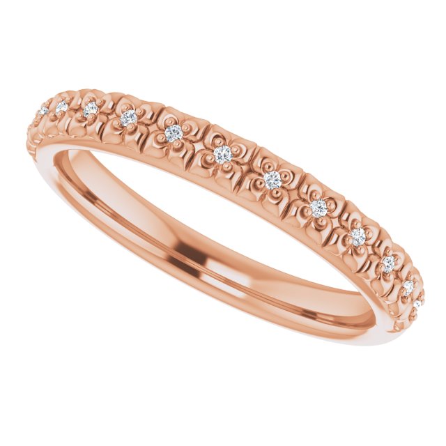 14K Gold Round Natural Diamond Accented Stackable Ring – 0.9mm Stones - Rose Gold - view 5