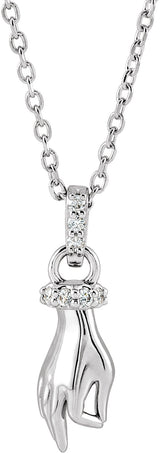 14K Gold Round Natural Diamond Hand of Buddha Necklace or Pendant - White Gold