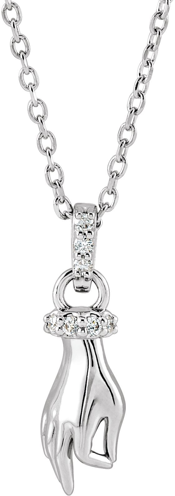 Platinum Round Natural Diamond Hand of Buddha Necklace or Pendant