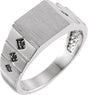 Platinum Round Natural Black Diamond Geometric Signet Ring